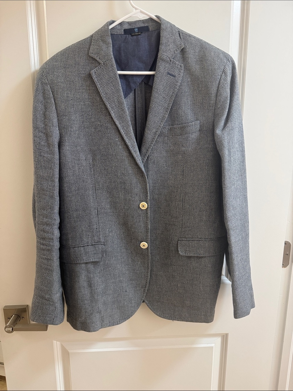 Massimo Dutti Gray Blue Textured Linen Sport Coat with Notch Lapel